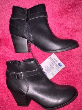 Ross Women's Black Ankle Booties with Side Zip and Buckle Strap